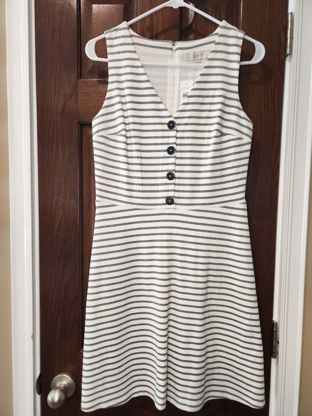 NWT LOFT | Size 2 | Black White Striped | Fit & Flare Button Front Dress